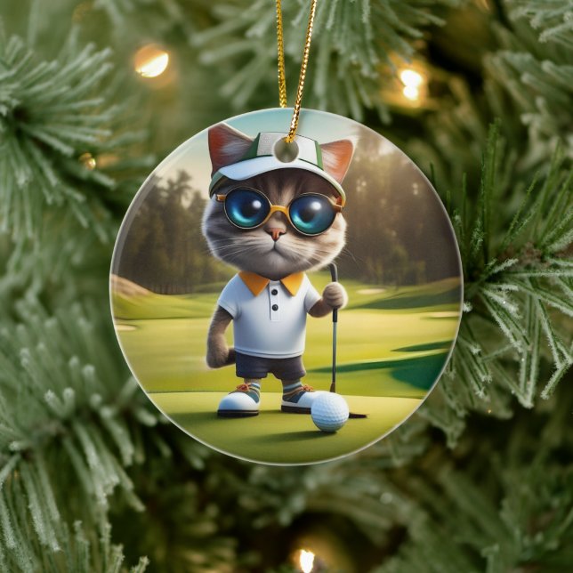 Funny Animated Cat Golf Player, Ceramic Tree Decoration (Tree)