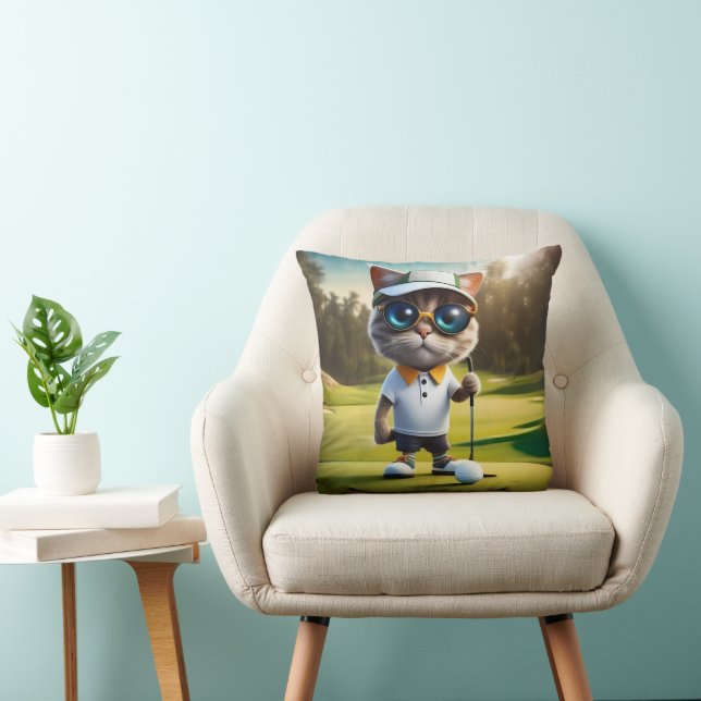 Funny Animated Cat Golf Player, Cushion (Chair)