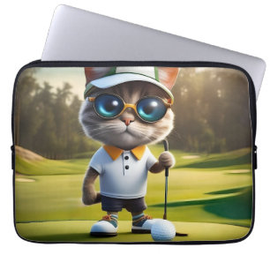 Funny Animated Cat Golf Player, Laptop Sleeve