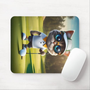 Funny Animated Cat Golf Player, Mouse Mat