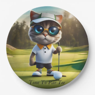 Funny Animated Cat Golf Player, Paper Plate