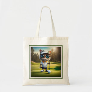 Funny Animated Cat Golf Player, Tote Bag