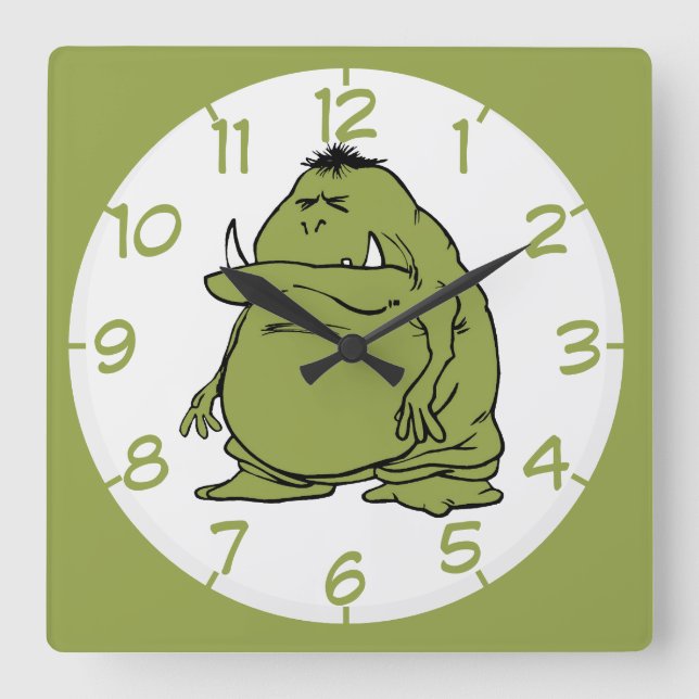 Funny Animated Green Troll Ogre Cartoon Square Wall Clock (Front)