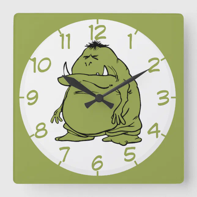 Funny Animated Green Troll Ogre Cartoon Square Wall Clock | Zazzle