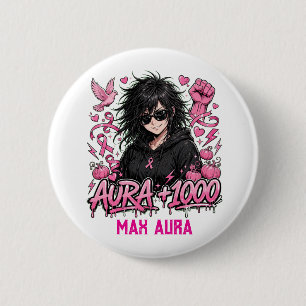 Funny Anime Boy Aura Plus 1000 Pink Grid Graphic D 6 Cm Round Badge