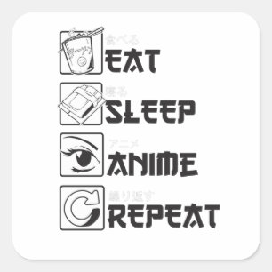 Funny Anime Gift Eat Sleep Repeat Otaku Square Sticker