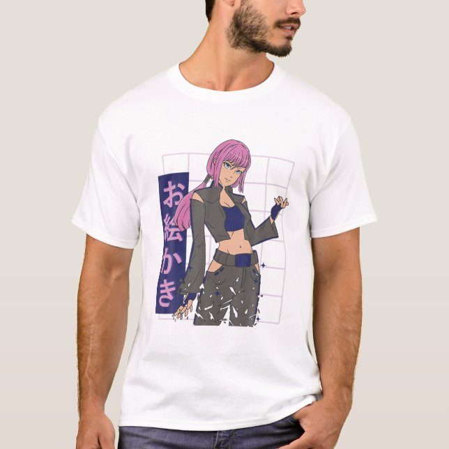 Funny Anime Japanese Eyes Teen Girl Characters Kaw T-Shirt (Front)
