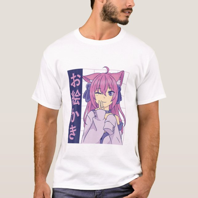 Funny Anime Japanese Eyes Teen Girl Characters Kaw T-Shirt (Front)