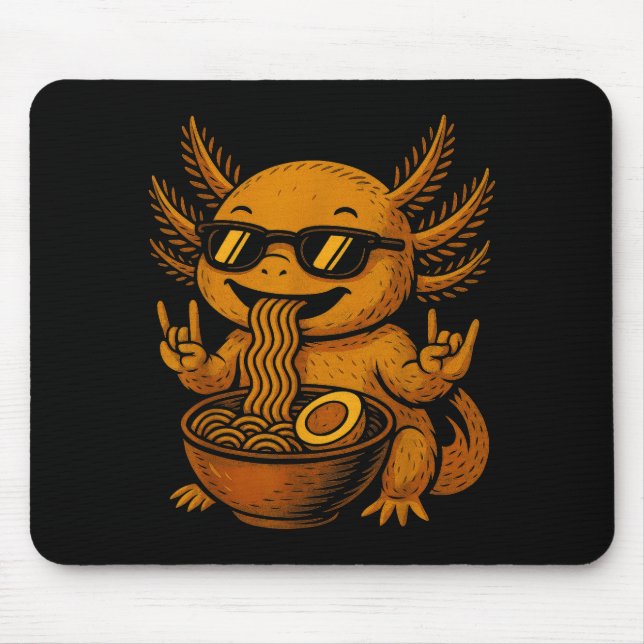 Funny Anime Kawaii Axolotl Eating Ramen Graphic Te Mouse Mat (Front)