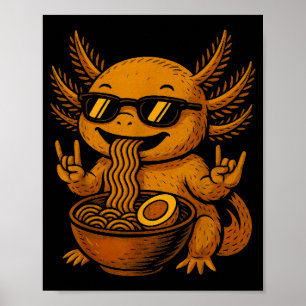 Funny Anime Kawaii Axolotl Eating Ramen Graphic Te Poster