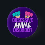 Funny Anime Obsessed 6 Cm Round Badge<br><div class="desc">Obsessive Anime Disorder humour gift featuring two cute anime girls with teal and pink hair on top of funny obsessed text for a manga fan who loves Japanese animation. I'm addicted to anime.</div>