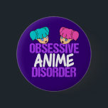 Funny Anime Obsessed 6 Cm Round Badge<br><div class="desc">Obsessive Anime Disorder humour gift featuring two cute anime girls with teal and pink hair on top of funny obsessed text for a manga fan who loves Japanese animation. I'm addicted to anime.</div>