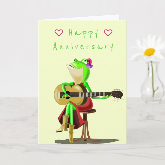 Funny Anniversary Card Frog Guitar Player (Small Plant)