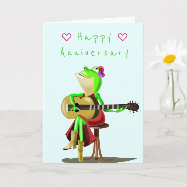 Funny Anniversary Card Happy Frog Guitar Player (Small Plant)