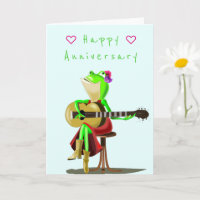 Funny Anniversary Card Happy Frog Guitar Player