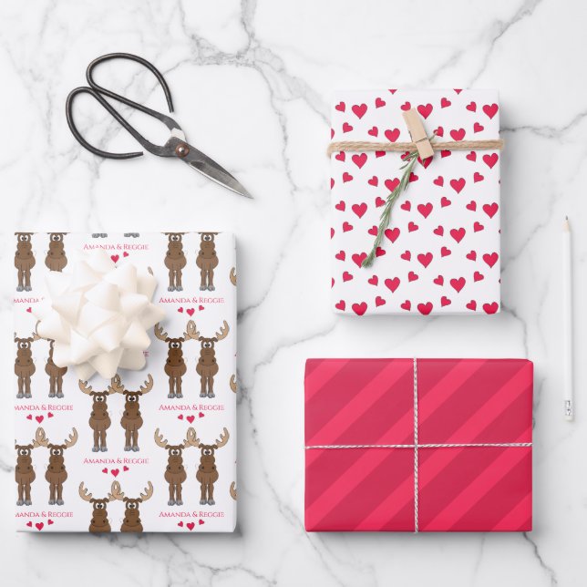 Funny Anniversary Party Cute Moose Custom Wrapping Paper Sheet (Front)