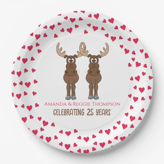 Funny Anniversary Party Cute Whimsical Moose Paper Plate (Front)