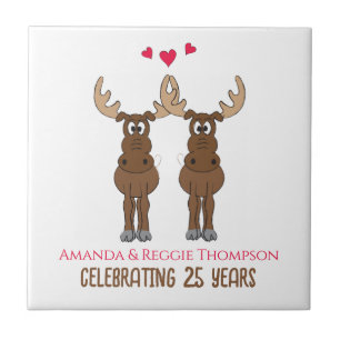 Funny Anniversary Party Cute Whimsical Moose Tile