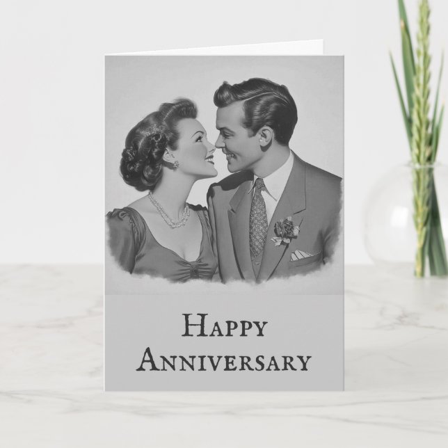 Funny Anniversary Vintage Classic Retro Couple Card (Front)