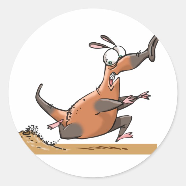 Funny Anteater Cartoon Quirky Running Animal  Classic Round Sticker (Front)
