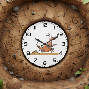 Funny Anteater Cartoon Quirky Running Animal  Large Clock