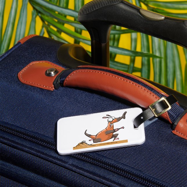 Funny Anteater Cartoon Quirky Running Animal  Luggage Tag (Creator Uploaded)