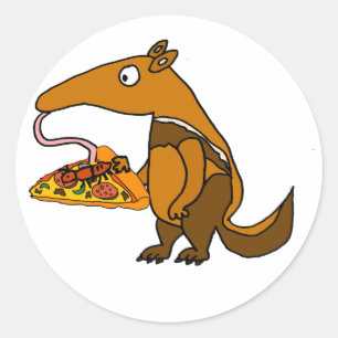 Funny Anteater eating Pizza Cartoon Classic Round Sticker