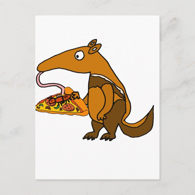 Funny Anteater eating Pizza Cartoon Postcard (Front)