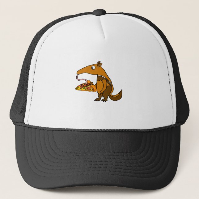 Funny Anteater eating Pizza Cartoon Trucker Hat (Front)