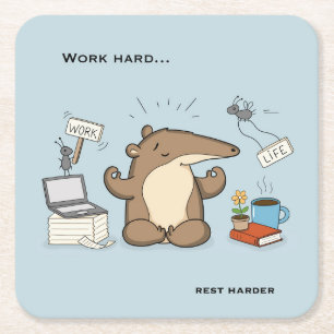 Funny Anteater Notification Hunter Illustration Square Paper Coaster