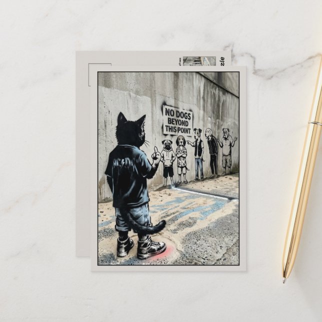 Funny Anthropomorphic Cat Postcard (Front/Back In Situ)