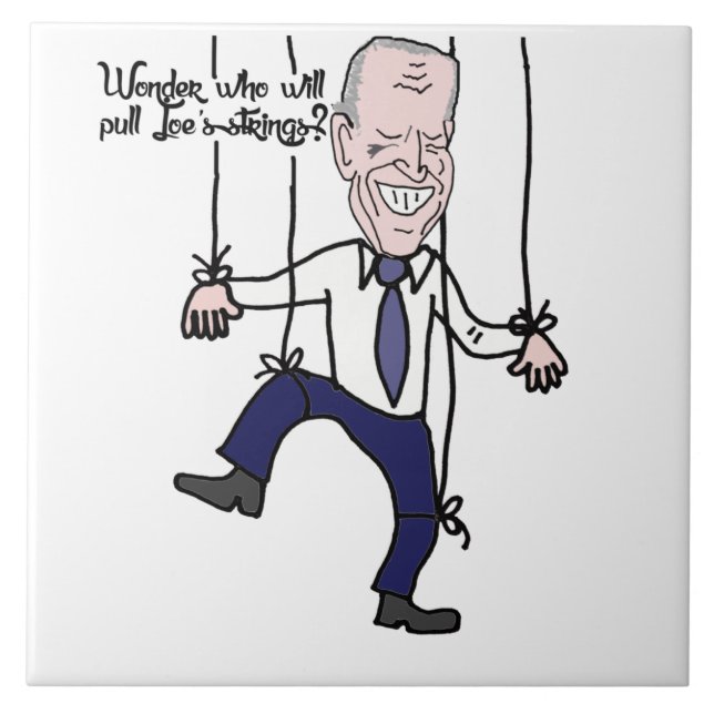 Funny Anti Joe Biden Puppet Political Cartoon Tile (Front)