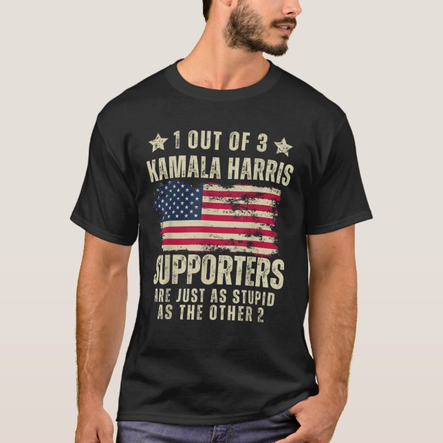 Funny Anti Kamala Harris Stupid Joke American Flag T-Shirt (Front)