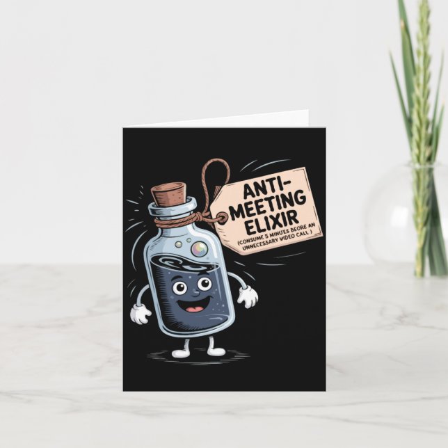 Funny Anti Meeting Elixir Retro Cartoon Office H  Card (Front)