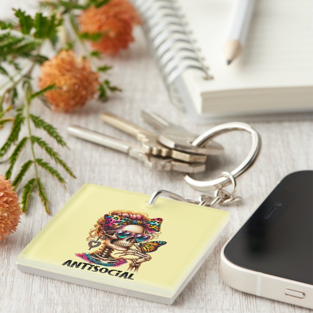 Funny anti social word art  key ring (Front Right)