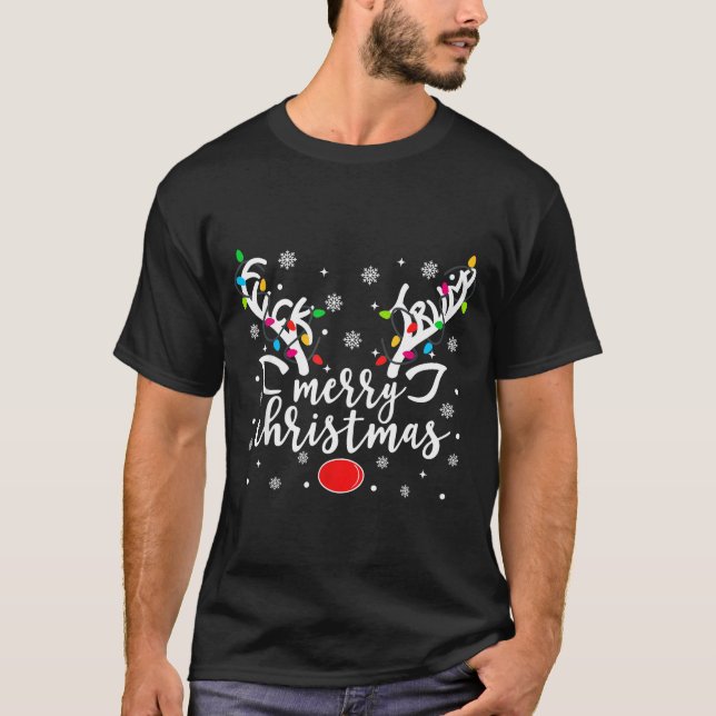 Funny Anti Trump Christmas Reindeer Funny Feminist T-Shirt (Front)