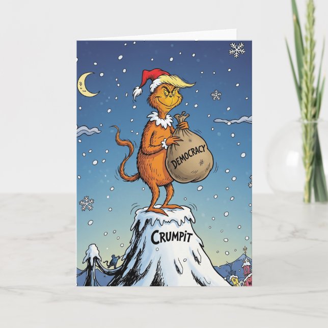 Funny Anti Trump Grinch Christmas Democracy Holiday Card (Front)