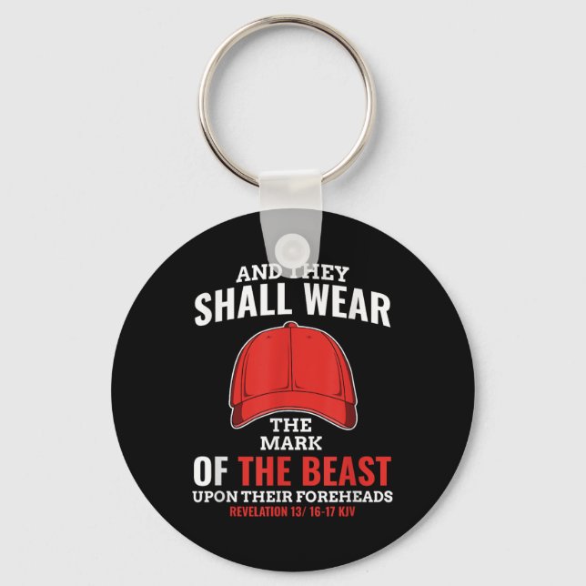 Funny Anti Trump Mark Of The Beast Red Hat Key Ring (Front)