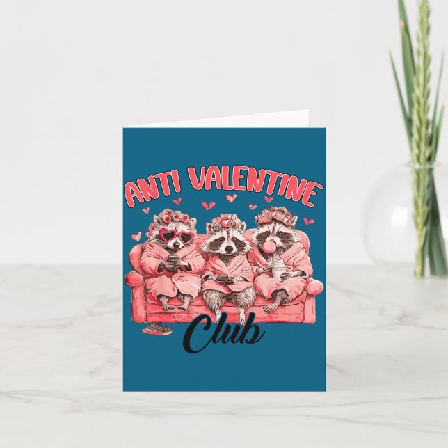Funny Anti Valentine Club Raccoon Heart Happy Vale Card (Front)