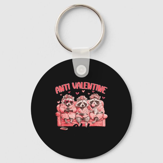 Funny Anti Valentine Club Raccoon Heart Happy Vale Key Ring (Front)