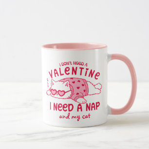 Funny Anti-Valentine Nap and My Cat Custom Coffee Mug