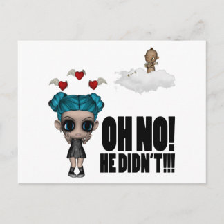 funny anti vday uninvited cupid emo girl postcard
