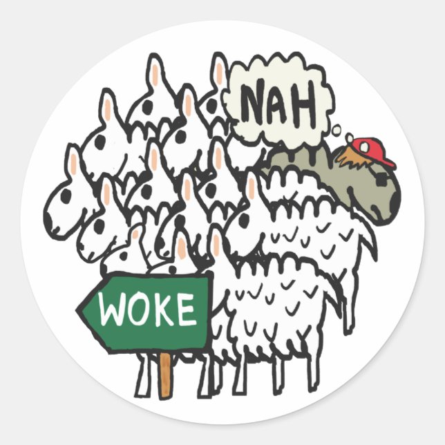 Funny Anti Woke Sheep Classic Round Sticker (Front)