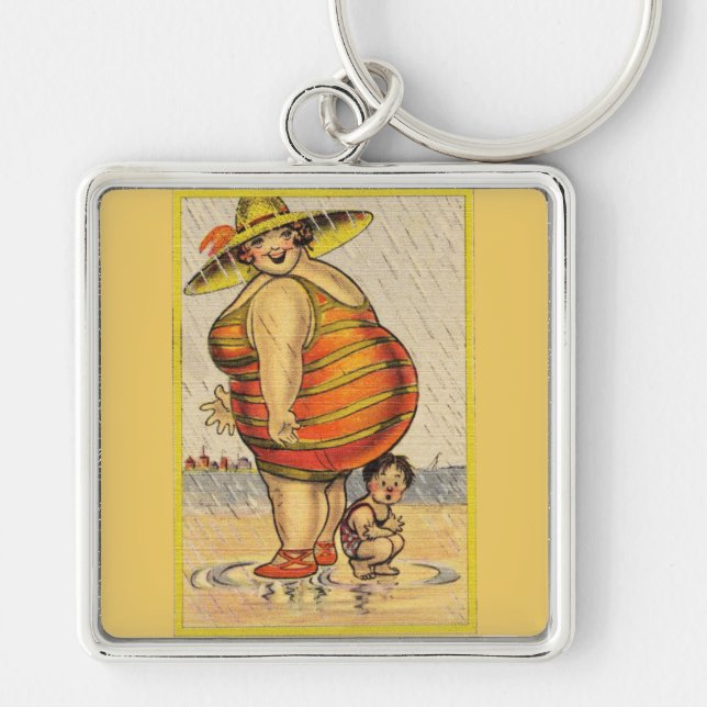 Funny Antique Couple on Beach Oddity Key Ring (Front)