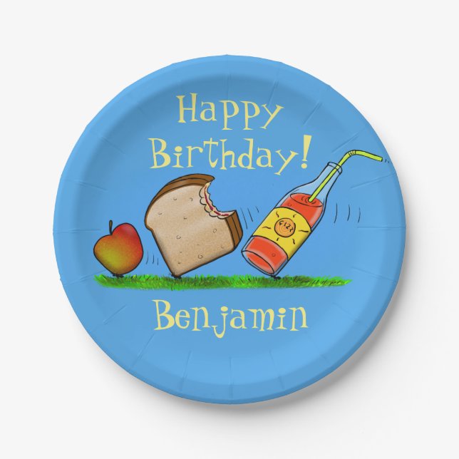 Funny ants picnic cartoon illustration paper plate (Front)