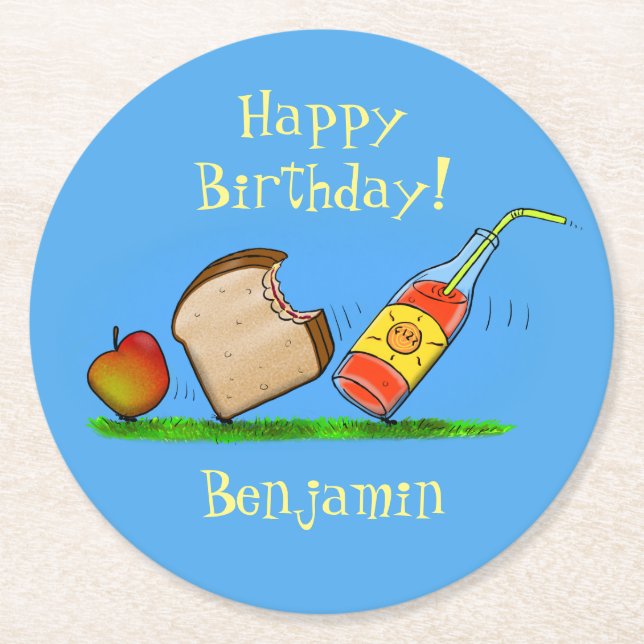 Funny ants picnic cartoon illustration round paper coaster (Front)