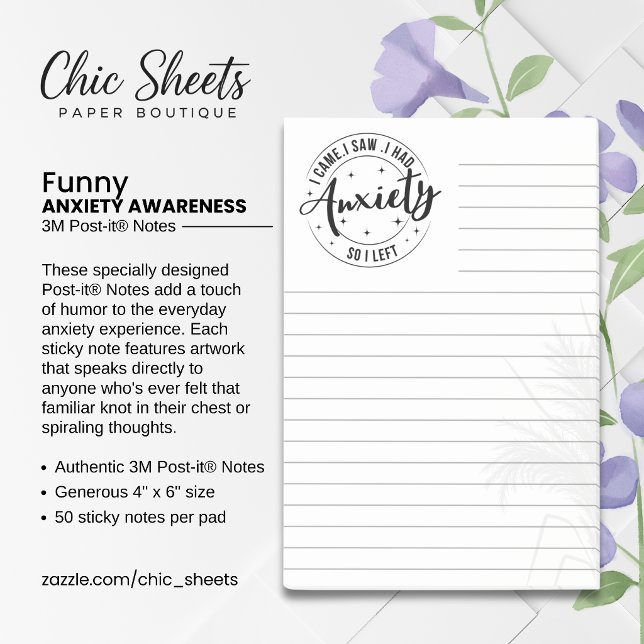 Funny Anxiety Awareness Lined 3M Post-it® Notes (Creator Uploaded)