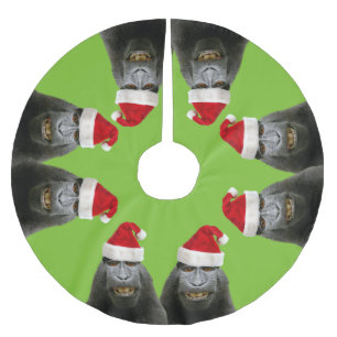 Funny Apes in Santa Hats Brushed Polyester Tree Skirt