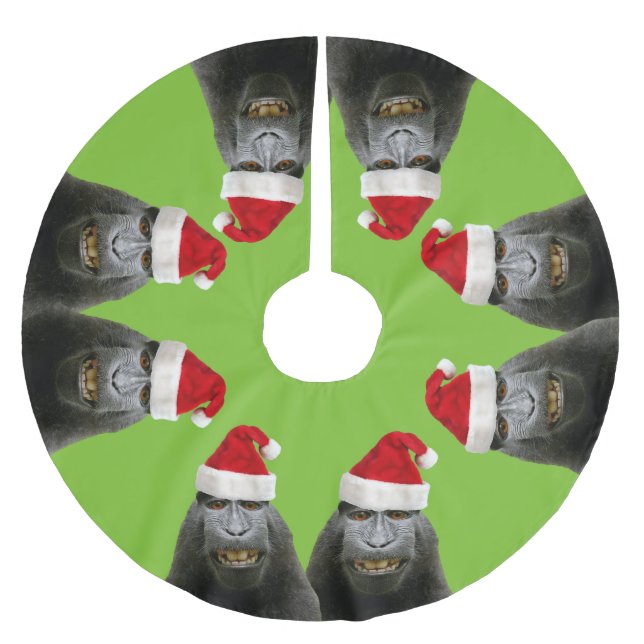 Funny Apes in Santa Hats Brushed Polyester Tree Skirt (Front)