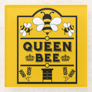 Funny Apiary Honey Queen Bee Glass Coaster